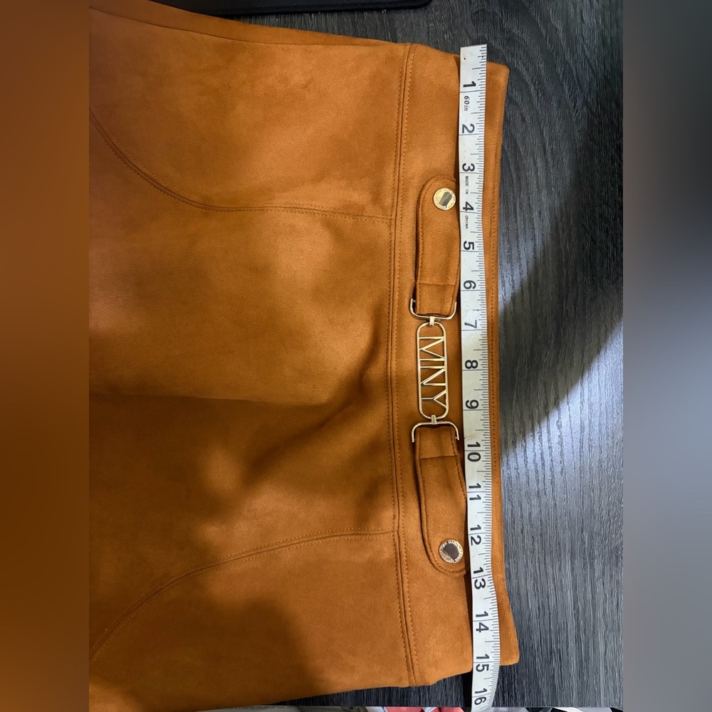 MNY Cognac Suede Skirt Minimalist Equestrian Western Old Money - Picture 11 of 13